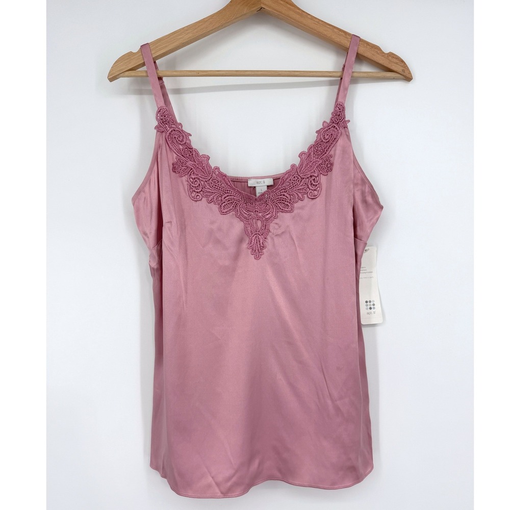 Apt. 9 Y2K Silk Blend Lace Trim Camisole Satin Top Sz L Coquette Fairy